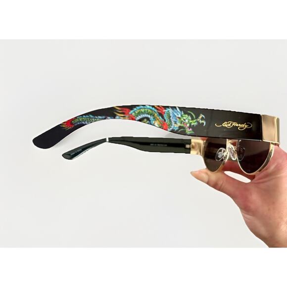 NWT ED HARDY Tattoo Art Sunglasses Dragon Ed-Annunciation BLK BLUE GOLD 100% UV - Picture 7 of 16